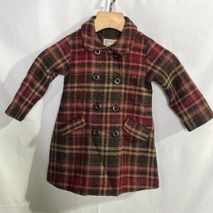🤡 Baby Gap pink brown, metallic plaid dress coat